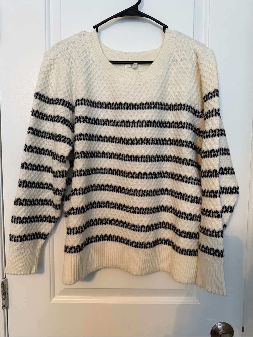 Maurices Cream and Black Striped Crewneck Sweater